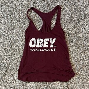 Obey Maroon Racerback Tank with White Logo